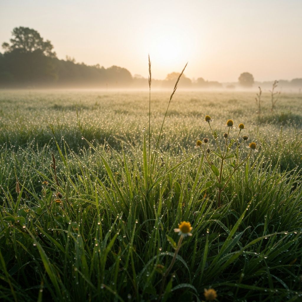 Spokojny poranek z rosą